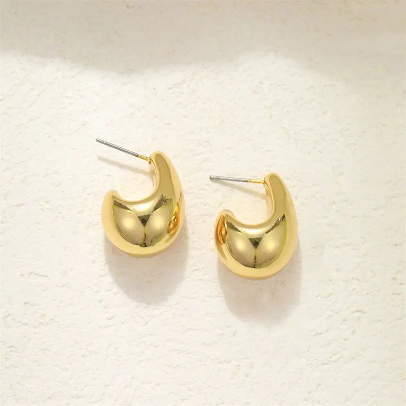 Vintage Chunky Dome Drop Earrings For Women Gold Plated Stainless Steel Thick Teardrop Earring Statement Wedding Jewelry Gifts