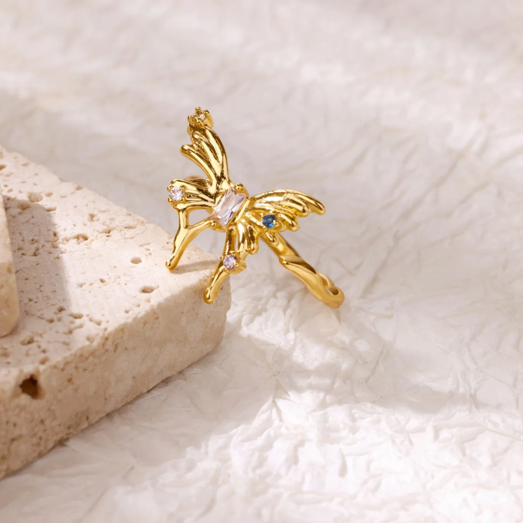 Mode Luxus Zirkon Schmetterlingsringe für Damen Edelstahl Offener Fingerring Trendiger Hochzeitsfeier Ästhetischer Schmuck Geschenk