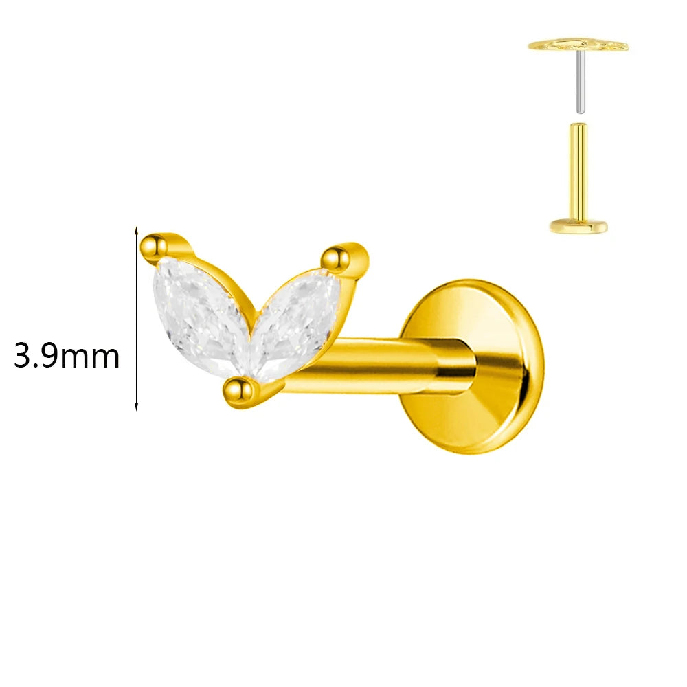 ASTM F136 G23 Titan Hasenohren Piercing Ohrstecker Push-In Threadless Labret 16/18/20G Knorpel Körperschmuck