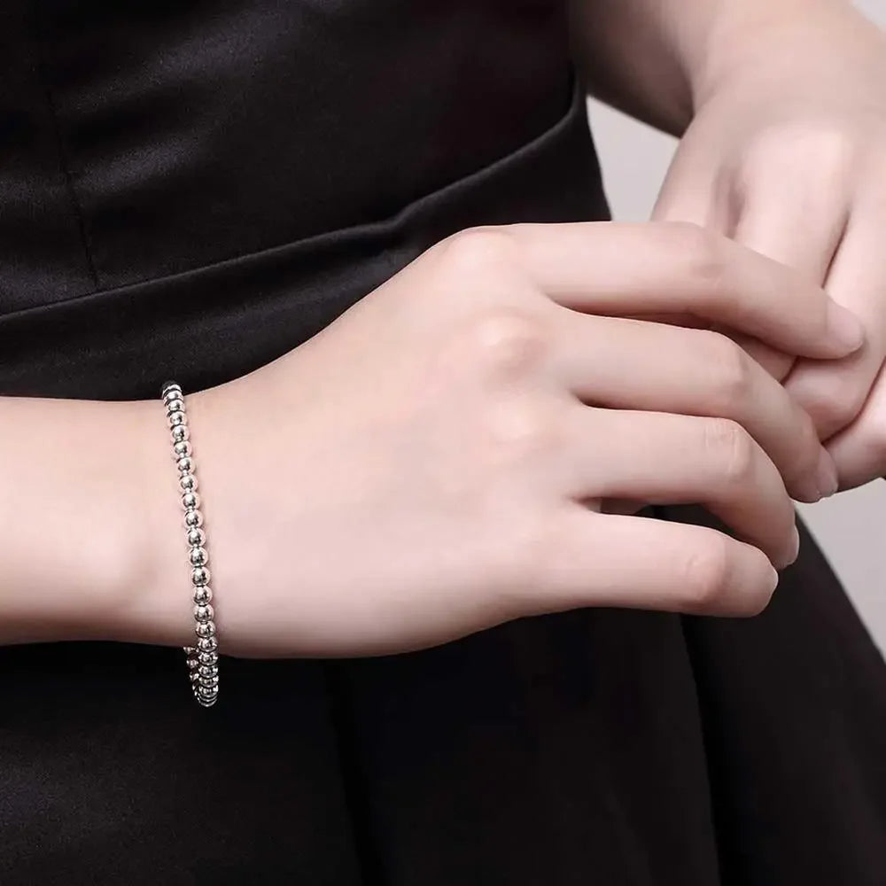 Weihnachtsgeschenke Charms 925 Sterling Armband 4MM Perlenkette für Damen Beliebter Markenschmuck Mode Hochzeitsparty