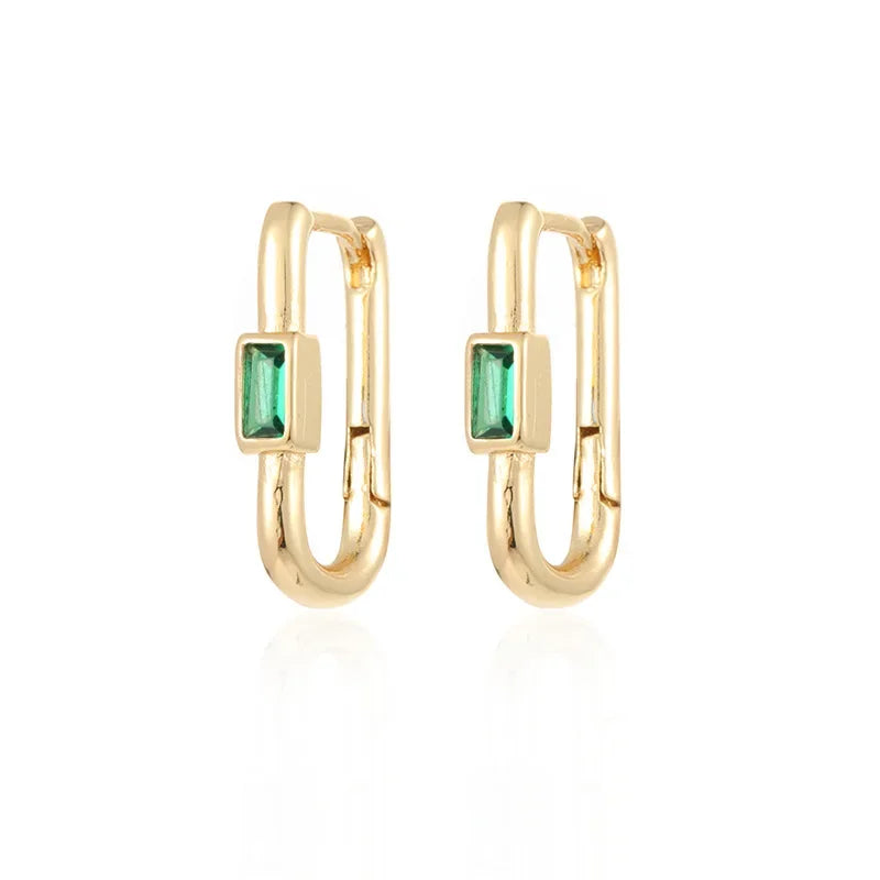 1 Paar Damen Bunte Zirkon Quadratische Ohrclips Geometrische U-förmige Creolen Tägliches Party-Pairing mit Schmuck