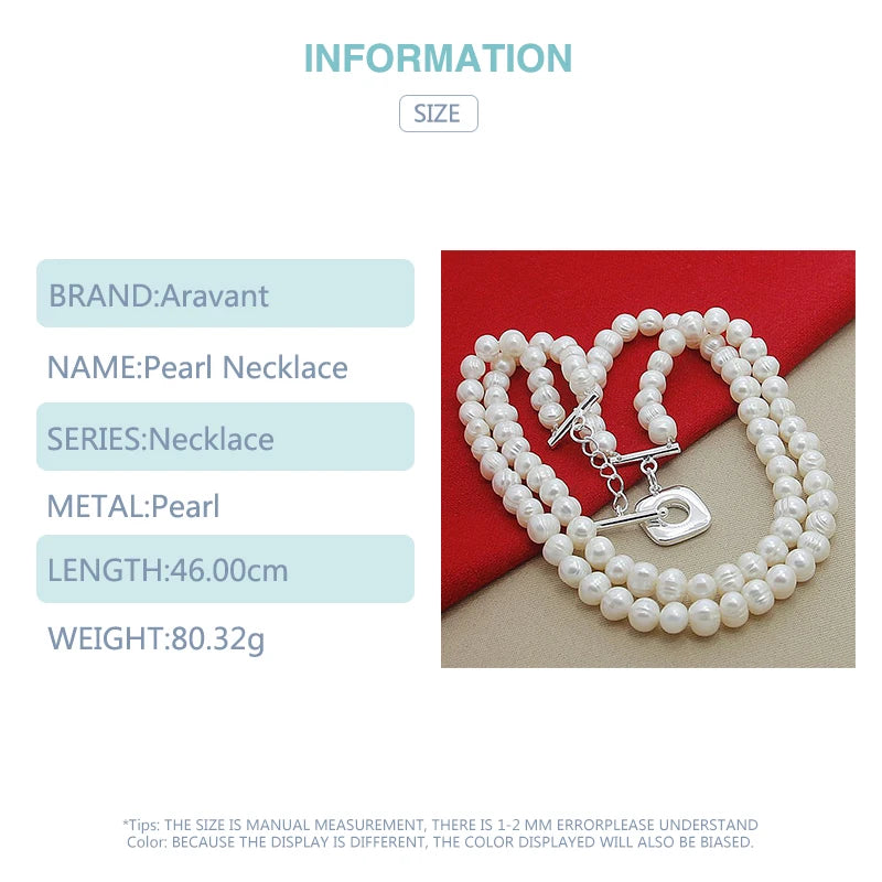 Cadenas de collar de perlas de doble capa de plata 925 Aravant para mujer, joyería de moda para boda