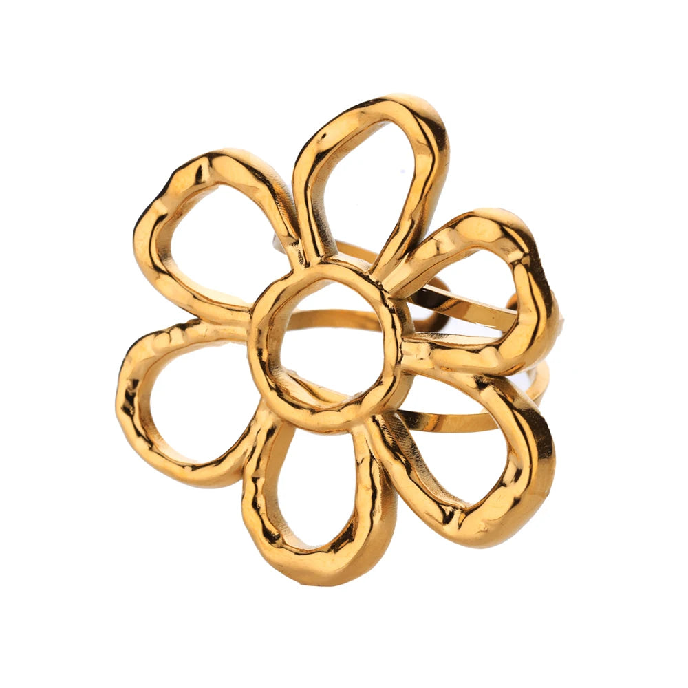 Edelstahl Übertrieben Große Blumenringe Für Frauen Gold Farbe Sonnenblume Fingerring Weiblich Mode Ästhetischer Schmuck Geschenk