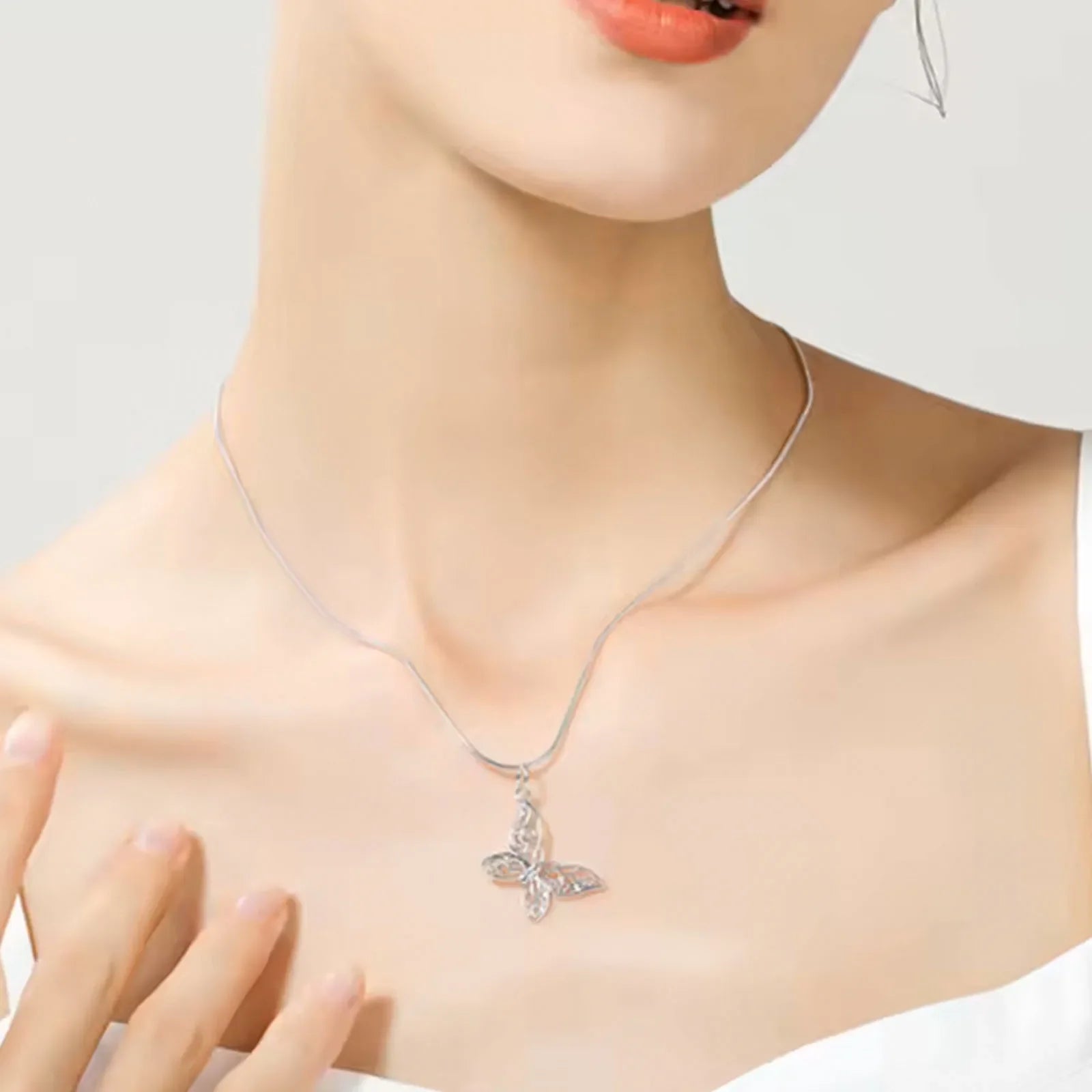 925 Sterling Silber Schmetterling Anhänger Halskette Schlangenkette für Frauen Hochzeit Verlobung Schmuck