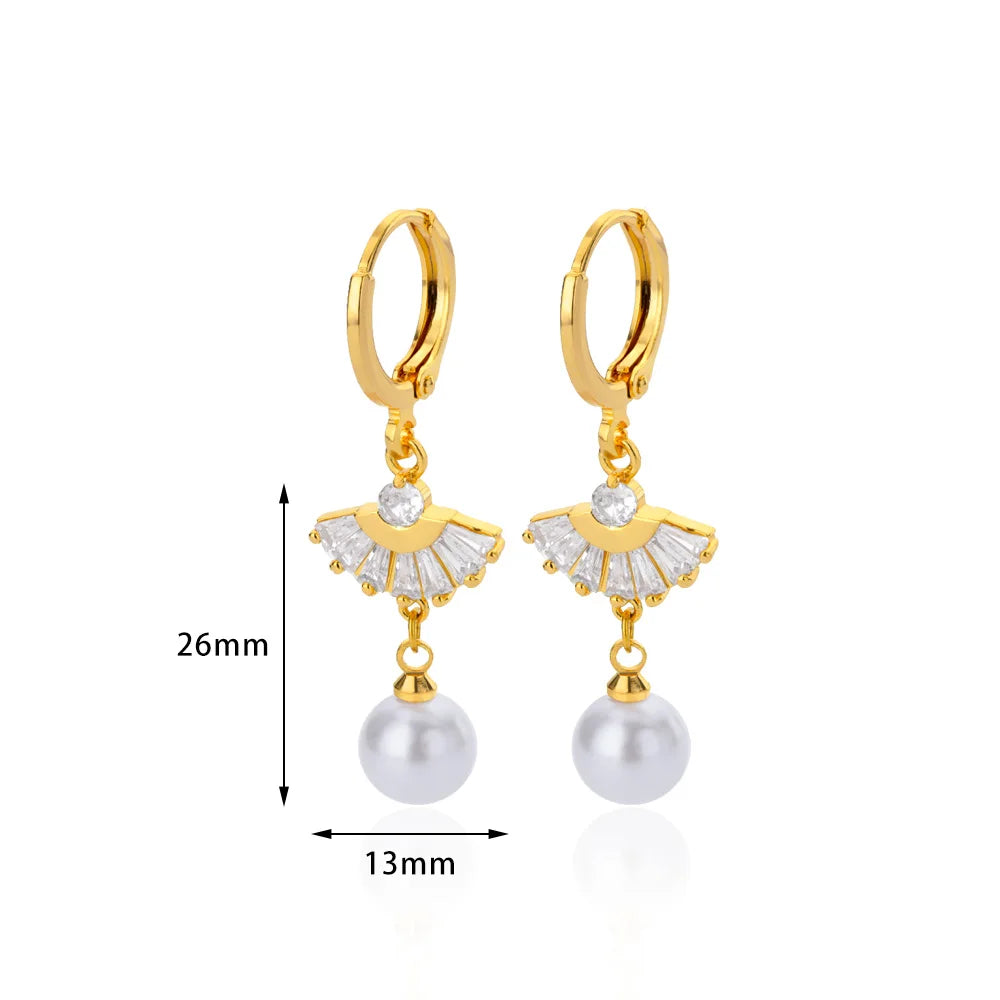 Natürliche Zirkon-Perlenohrringe für Frauen, vergoldet, Edelstahl, geometrische Creolen mit Perlen, Hochzeit, Brautjungfern, Schmuckgeschenk