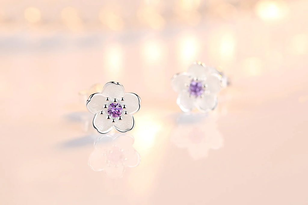 925er Sterlingsilber Rosa Lila Zirkon Blume Kleine Ohrstecker für Frauen Hochzeit Elegante Luxus Schmuck Accessoires Großhandel
