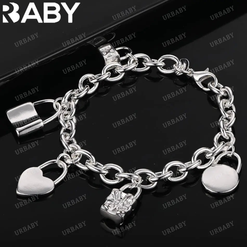 URBABY 925 Sterling Silber Schloss Anhänger Armbänder für Frauen Hochzeit Party Jahrestag Geschenk Mode Edler Schmuck
