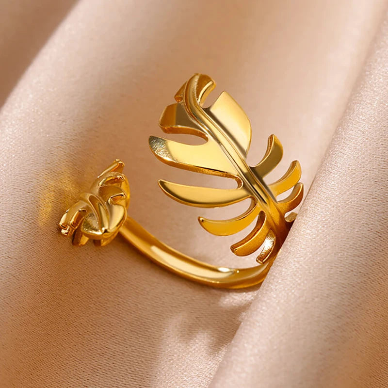 Edelstahl Blumenringe für Frauen Goldfarbe Muschel Seestern Mehrschichtiger Aushöhlungsring Modeschmuck Hochzeitsgeschenke
