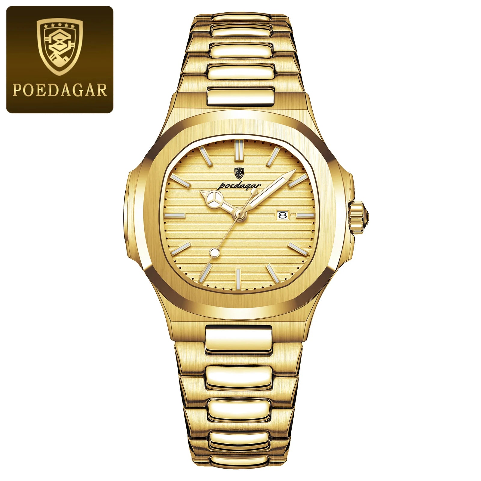 POEDAGAR Elegantes relojes de cuarzo para mujer, impermeables, luminosos, con fecha, reloj de pulsera para mujer, reloj de moda de acero inoxidable para mujer, Reloj