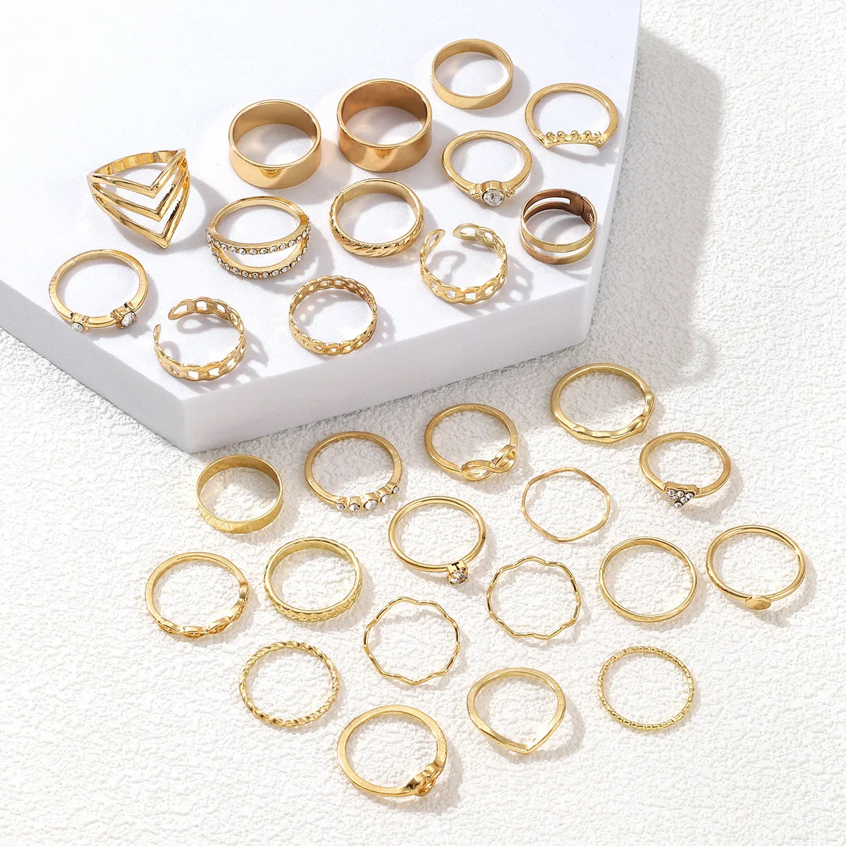 30-teiliges Fingerring-Set in Goldfarbe für Damen, böhmische geometrische Fingerringe, Mädchen, Hochzeit, Party, Schmuckgeschenk