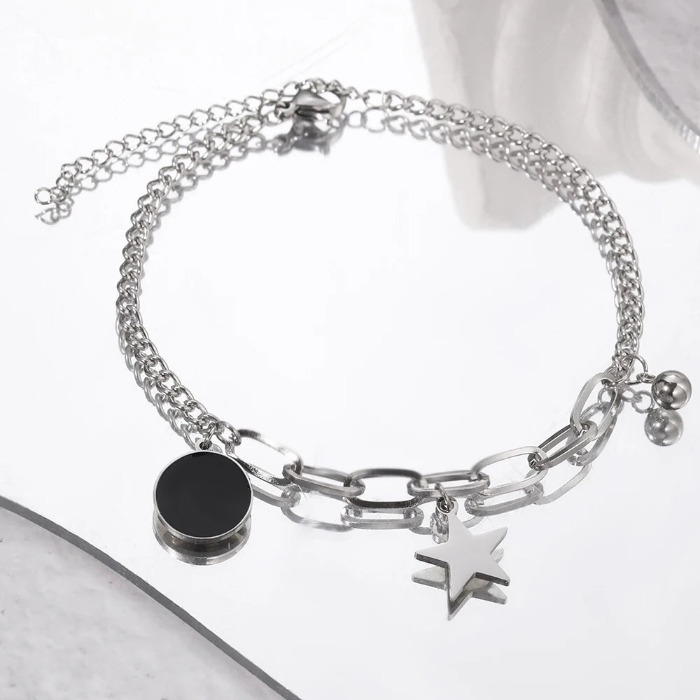 Edelstahlarmbänder Retro-Stern-Anhänger Büroklammer-Kette Schwarz Hell Luxus-Armband für Damen Schmuck Feiertage Bankett Geschenk