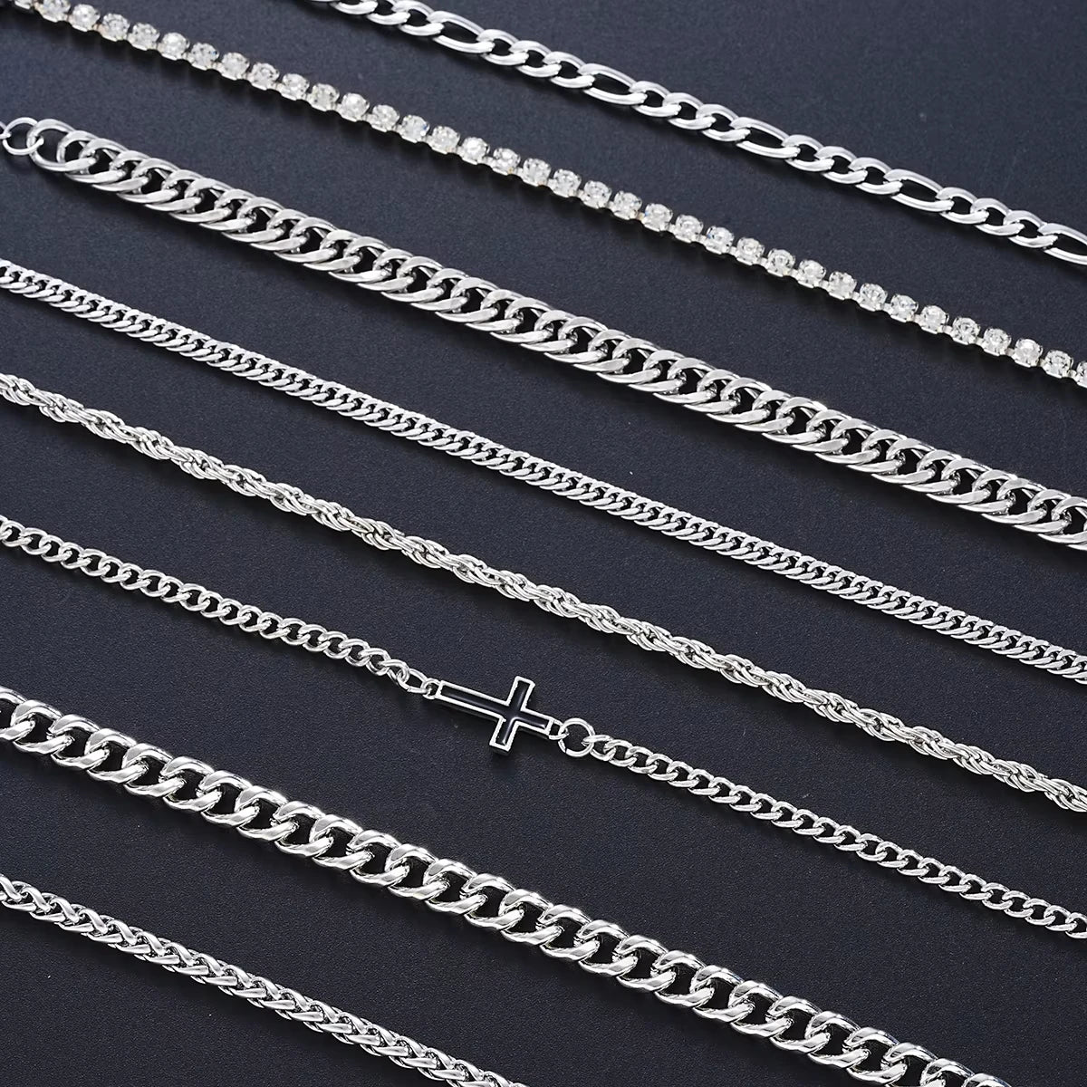 8 Stück Edelstahl Kreuz Cuban Armbänder für Männer Frauen Punk Silber Farbe Kristall Twist Kette Armband Täglicher Gebrauch Mode