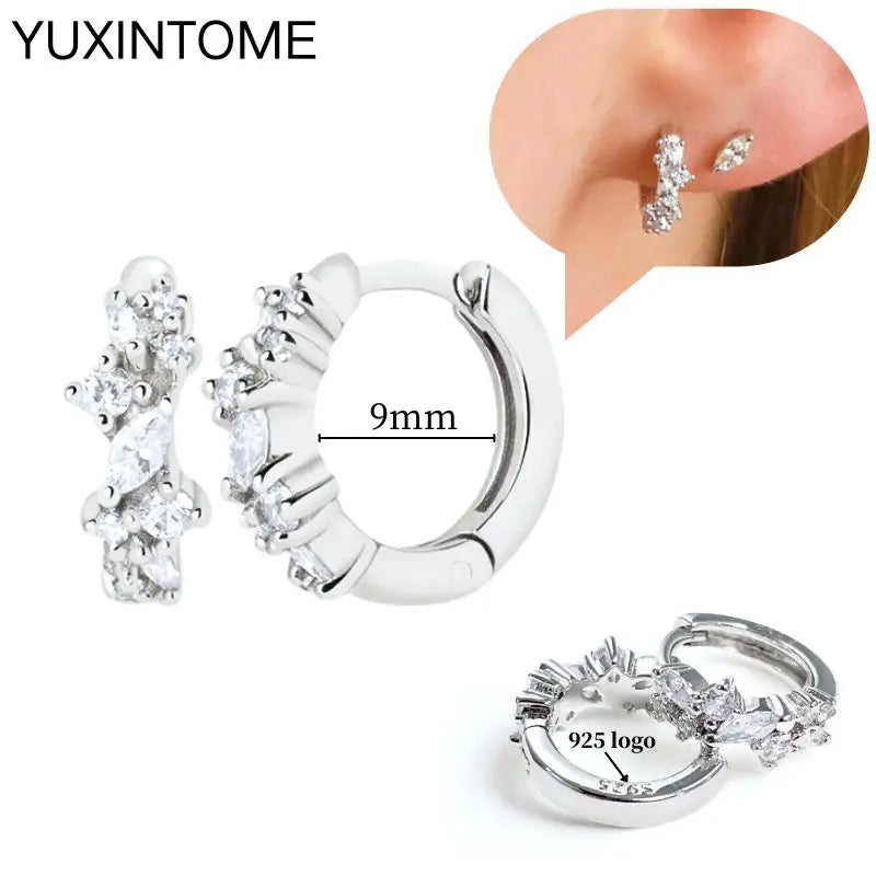 925 Sterling Silber Ohrnadel Mode Creolen Weiße Kristall Luxus Damen Silberohrringe Hochzeit Damenschmuck Geschenk