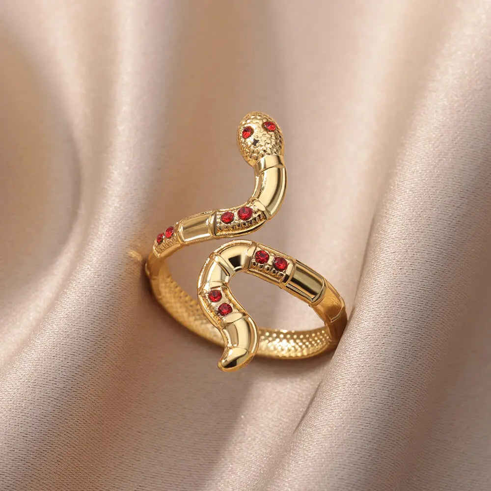 Edelstahl Schlangenringe für Damen Herren Goldfarben Offen Verstellbar Zirkon Ring Vintage Gothic Ästhetischer Schmuck anillos mujer