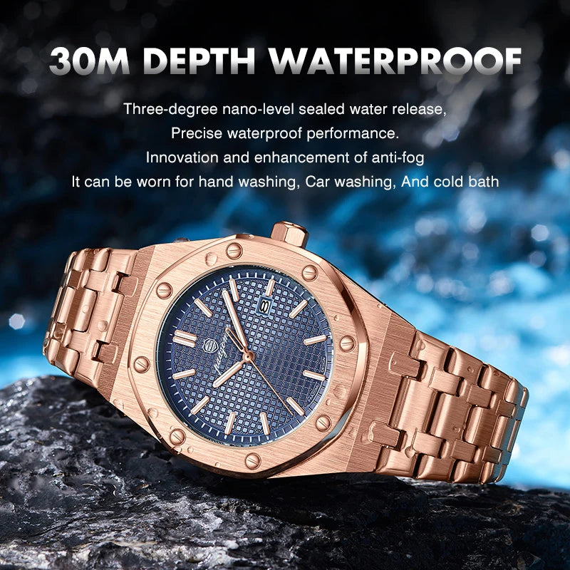 PAAZOMU Reloj de Lujo Superior para Hombre Impermeable Luminoso Fecha Reloj de Hombre de Acero Inoxidable Reloj de Cuarzo de Moda Deportiva para Hombres