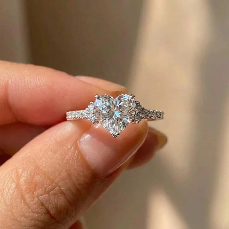 925 Sterling Silber Funkelnde Zirkon Weiß Lila Elegante Liebe Herz Ringe für Frauen Party Verlobung Hochwertiger Edelschmuck