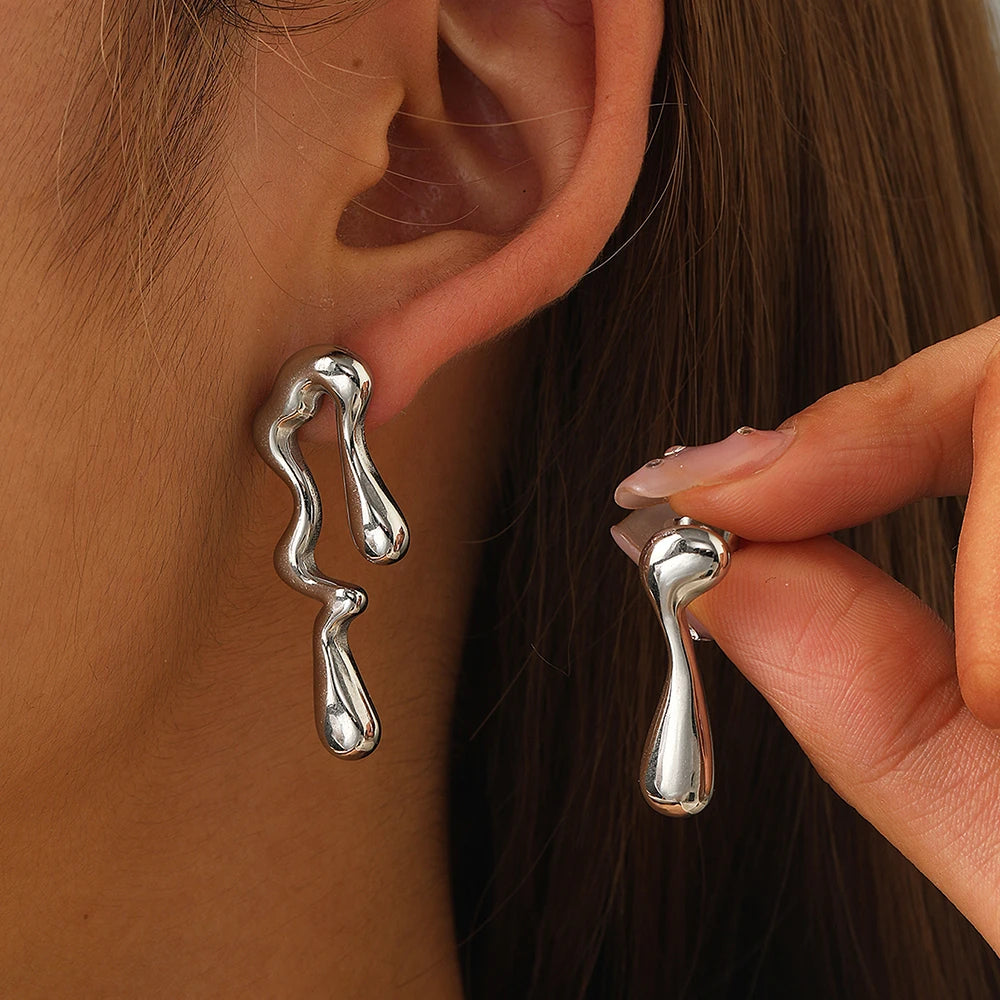 Edelstahl-Ohrringe, minimalistisches Design, unregelmäßige, asymmetrische geometrische gebogene Ohrringe für Damen, Schmuck für Pendler