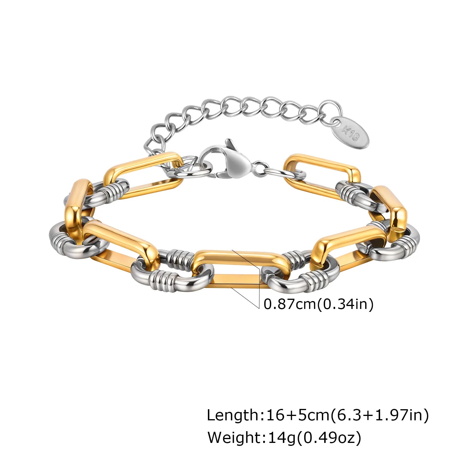 Zweifarbige Kettenarmband für Damen, klobiges Glied aus Metallmix, wasserdichter Schmuck aus Edelstahl, stylisches verstellbares Armband