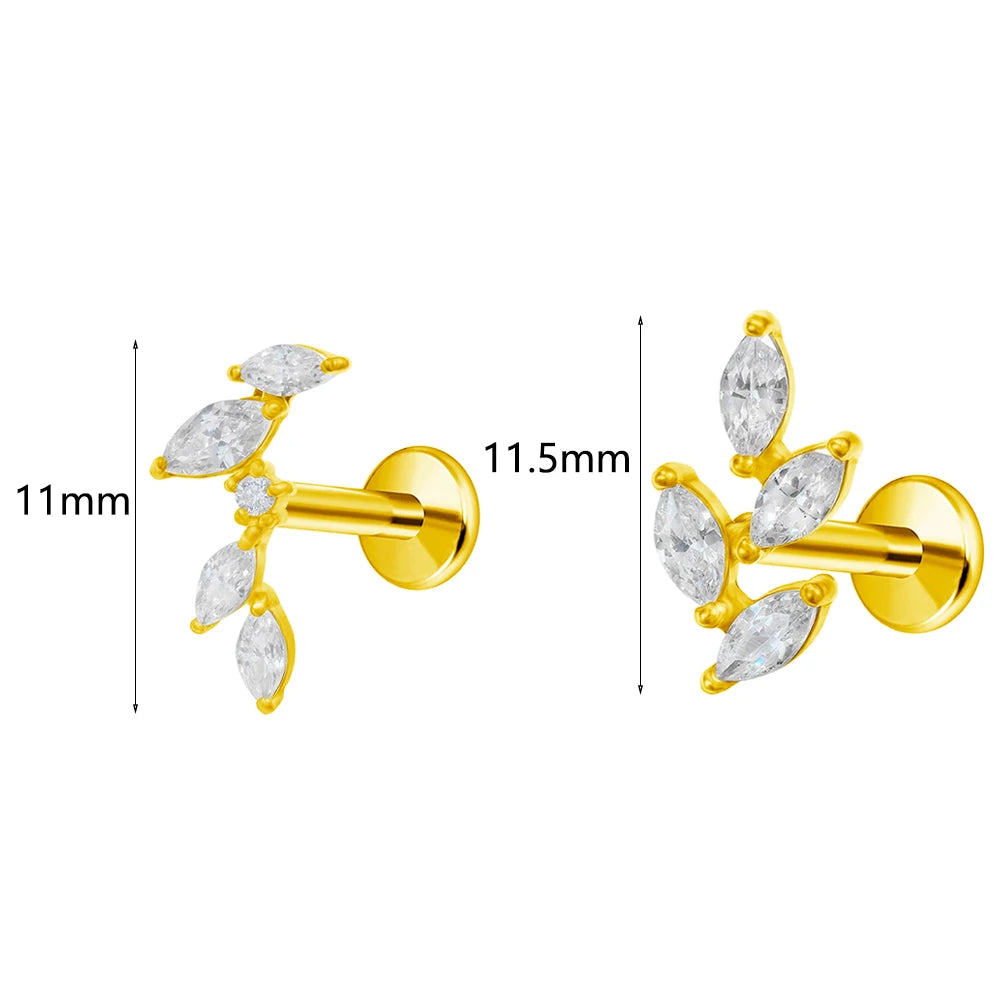 ASTM F136 G23 Titan Piercing Ast Ohrring Stecker Mond Push-In Zirkonia Gewindelos Labret Piercing 16/18/20G Knorpelkörperschmuck