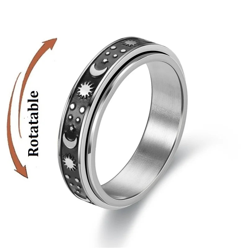 Spinning Anxiety Relaxing Rings For Couple Rotating Stainless Steel Moon And Star Love Band Fidget Rings  Anillo Antiestres