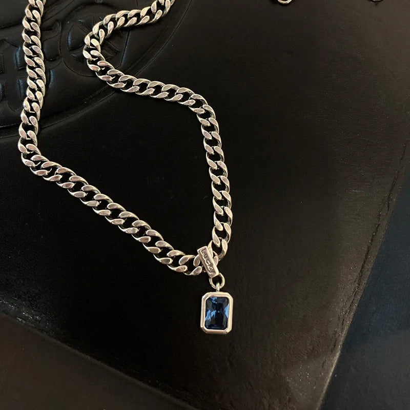 Cadena de Plata de Ley 925 Vintage Cuba con Colgantes de Circonitas Cuadradas, Collares Femeninos, Accesorios de Joyería para Mujer, Plata 925