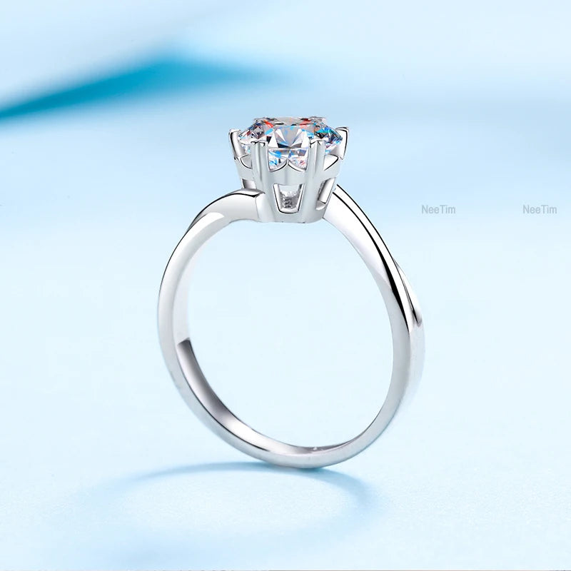 NeeTim Anillo de Moissanita de 0.5-2ct Anillo de Diamante de Laboratorio para Mujer Plata S925 Copo de Nieve Anillo de Compromiso Boda Joyería Certificada