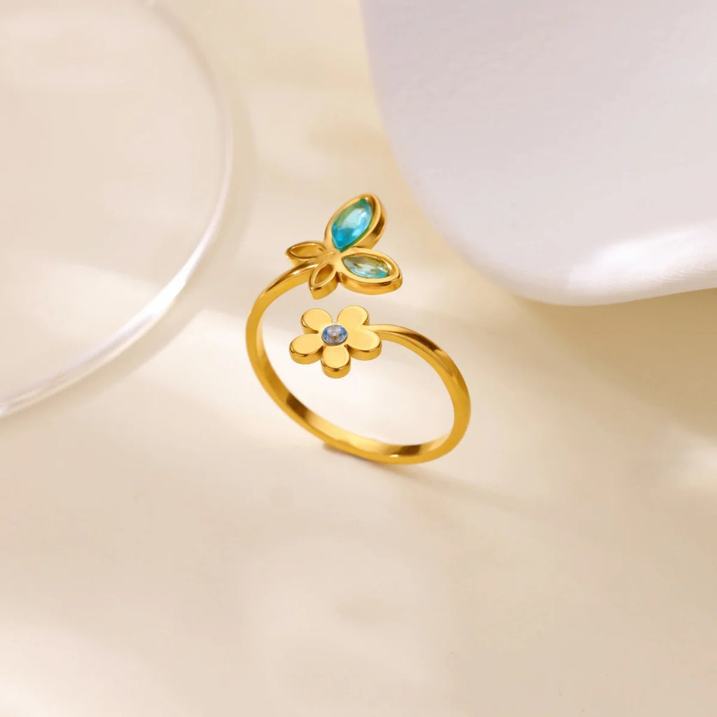 Luxury Zircon Butterfly Flower Rings for Women Stainless Steel Gold Color Cheap Ring Fashion Wedding Couple y2k Jewelry anillos