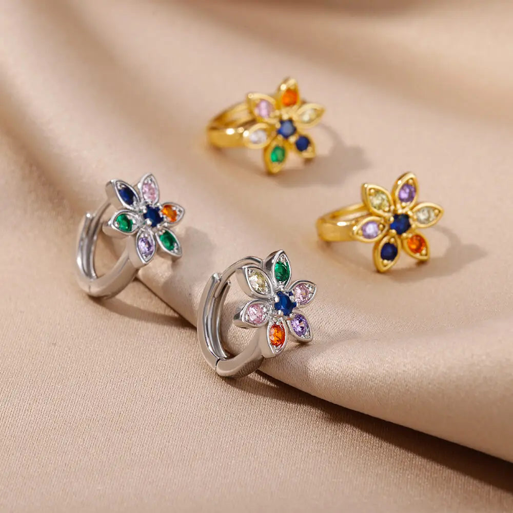 Regenbogen Zirkon Ohrringe für Damen Edelstahl Creolen 2024 Neu Trend Luxus Ästhetik Accessoires Schmuck Aretes Mujer