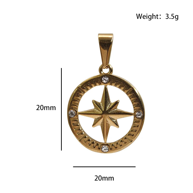 Collar Polaris de Acero Inoxidable - Diseño de Cielo Estrellado Redondo Chapado en Oro de 18K, Colgante de Estrella Polar para Joyería DIY