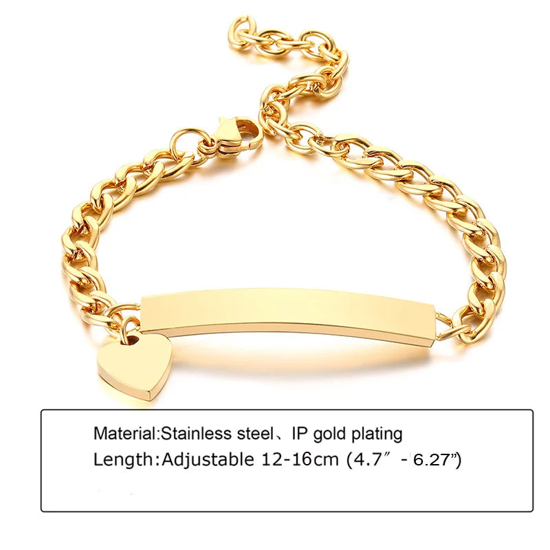 Individuelles personalisiertes Namens-ID-Armband für Mädchen und Jungen, Edelstahl-Gliederketten-Kronenarmband, nicht allergisch