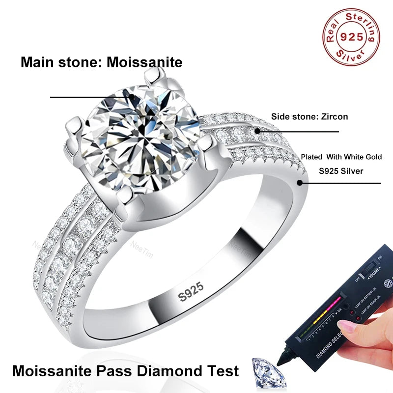 NeeTim 2ct 3ct 5ct D VVS1 Moissanit Ehering für Damen 925 Sterling Silber Band Labor Diamant Bänder Verlobungsringe