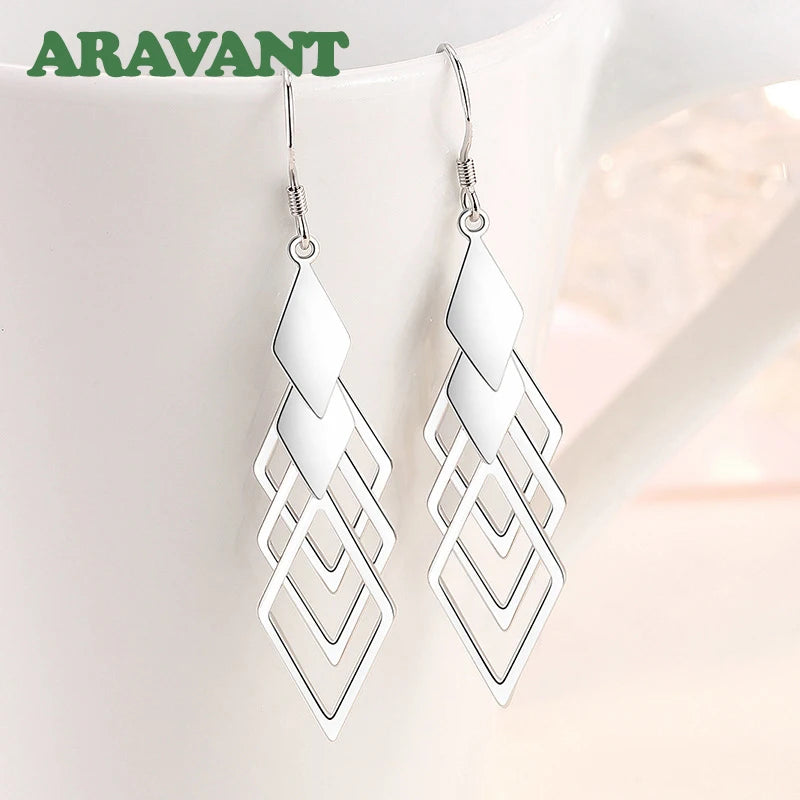 Aravant Pendientes Largos Colgantes Geométricos Huecos de Plata 925 para Mujer Joyería de Moda