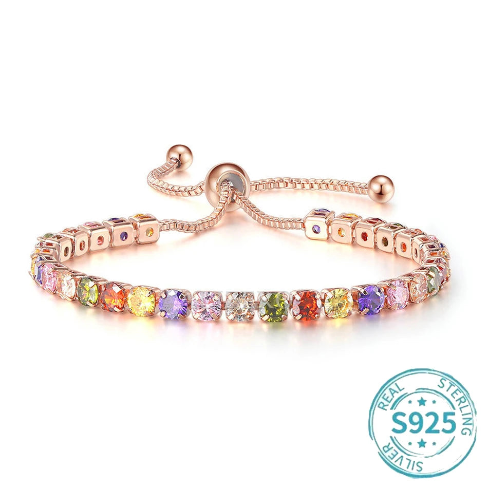 ALIZERO S925 Sterling Silber Armband Original Mehrfarbige Zirkonia Tennisarmbänder für Damen Mode Luxus Charm Schmuck