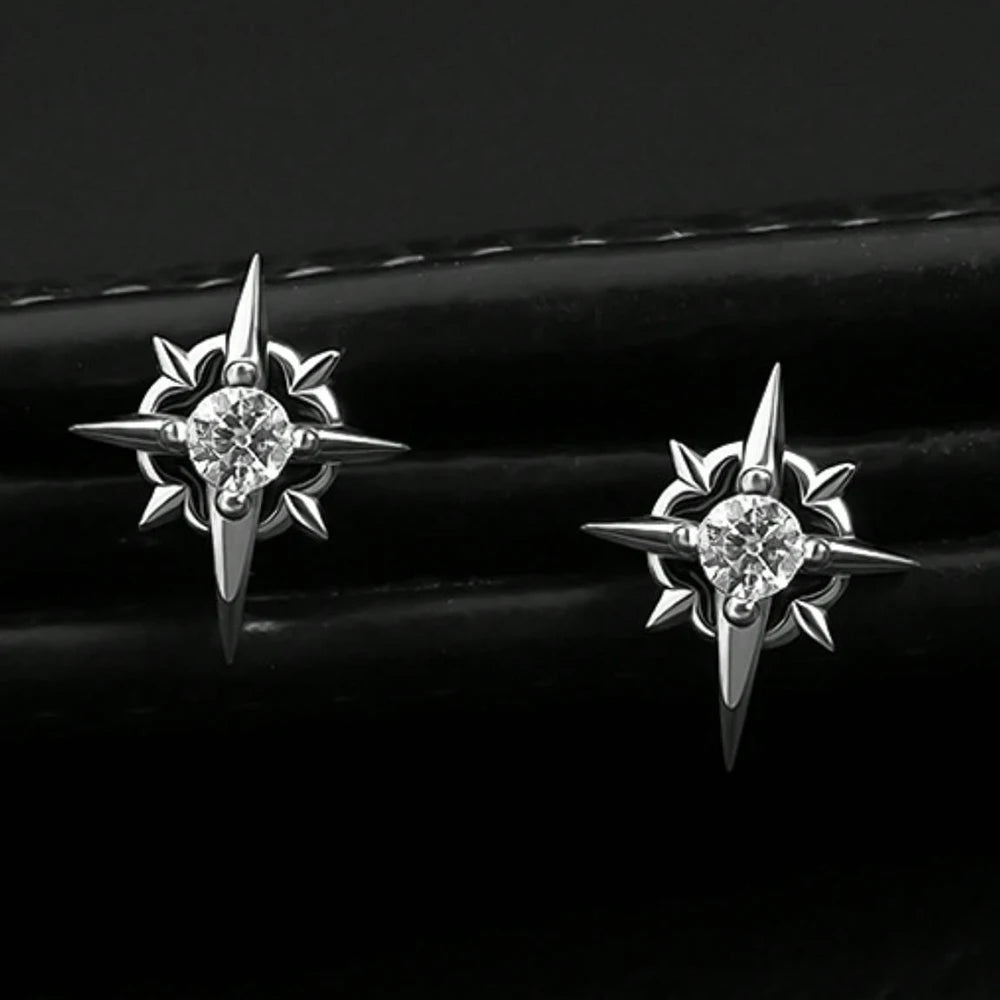 Schwarzer CZ Metall Stern Ohrstecker für Herren Damen Hip Hop Stil Antik Silber Farbe Start Klare Kristall Paar Ohrringe