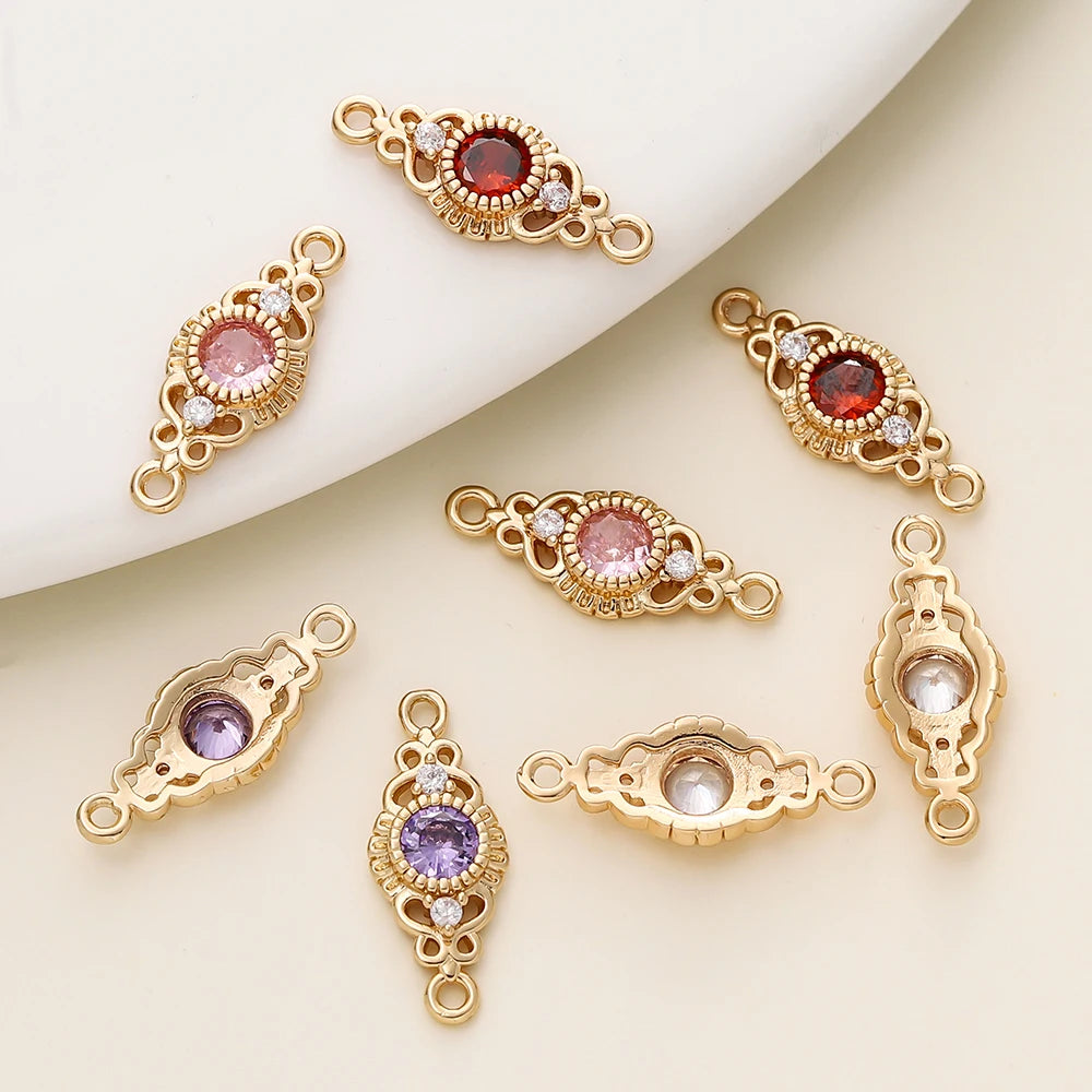 5/10 unidades/paquete de colgantes ovalados conector de 2 orificios de latón chapado en oro de 18 quilates para hacer collares y accesorios de joyería DIY