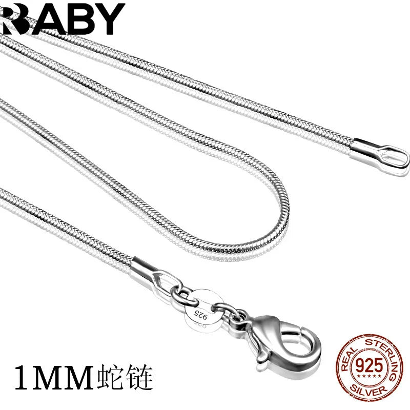 925 sterling silver necklace women, silver fashion jewelry Snake Chain 1mm Necklace 16 18 20 22 24"
