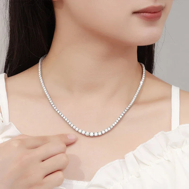 NeeTim Collar de tenis de moissanita para mujer Joyería de boda Plata de ley 925 con chapado en oro Collares con certificado