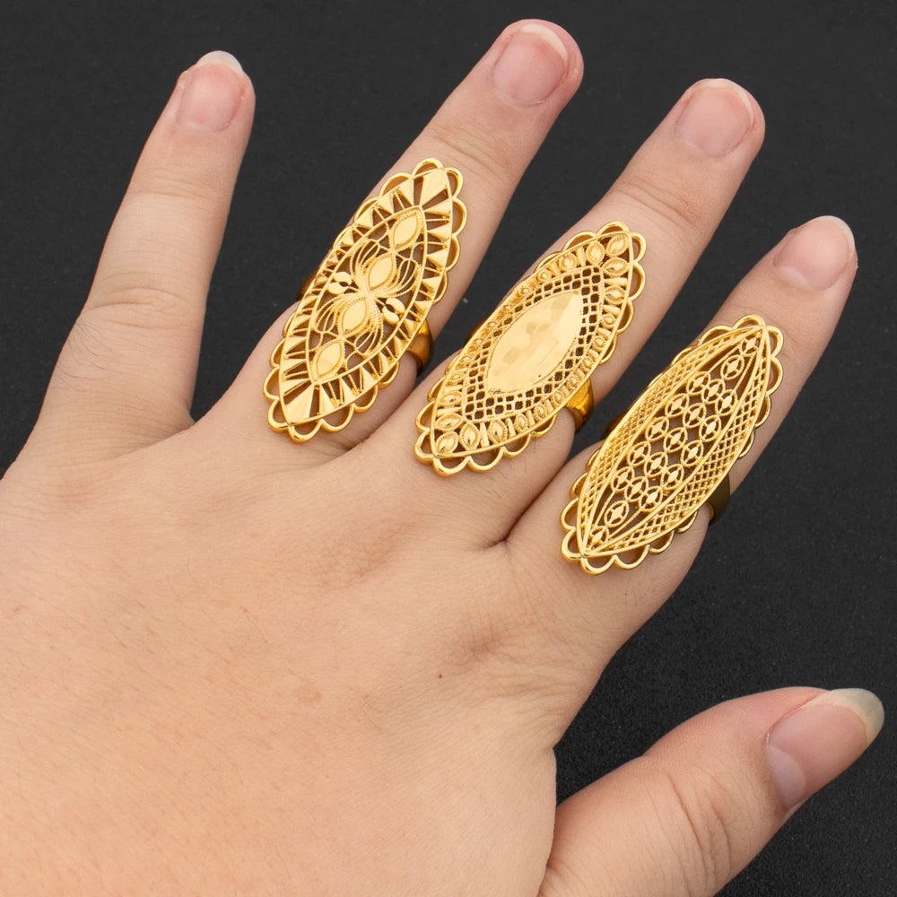 Luxuriöse 18K vergoldete Ringe Kupfer Party Frauen Verstellbare lange Ringe Mode Hochzeit Braut Runde Öffnung Damen Fingerring Geschenk