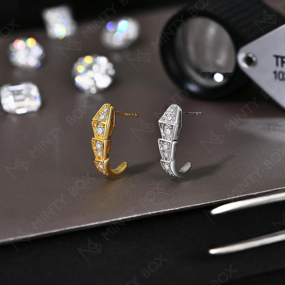 MINTYBOX Pendientes de tuerca Snake Moissanite para mujer Pendientes de diamantes de plata de ley S925 Joyería fina de lujo para compromiso y boda