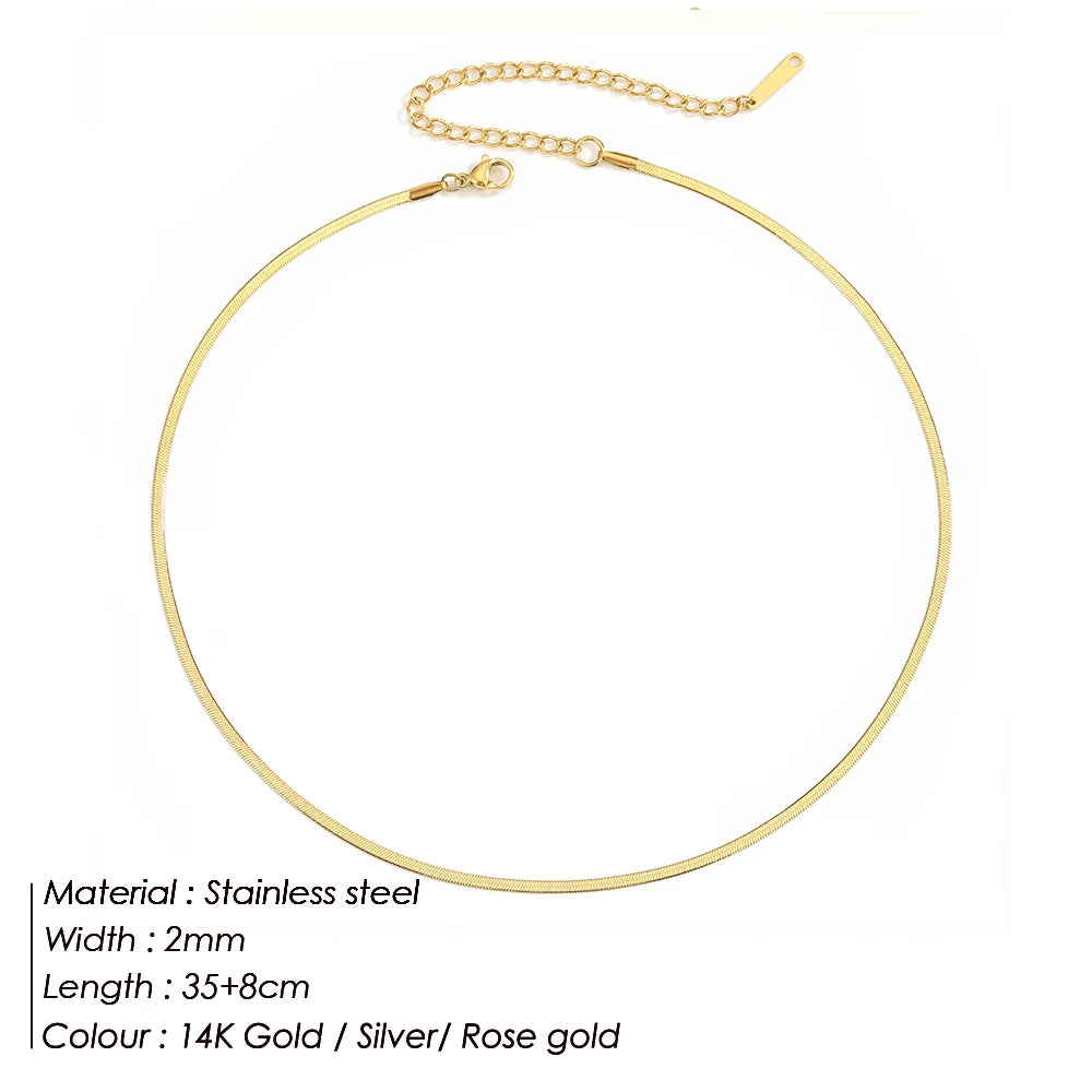 SUNIBI Stainless Steel Necklaces for Women Gold Color Basic Punk Link Chain Necklace Solid Metal Jewelry Wholesale/dropshipping