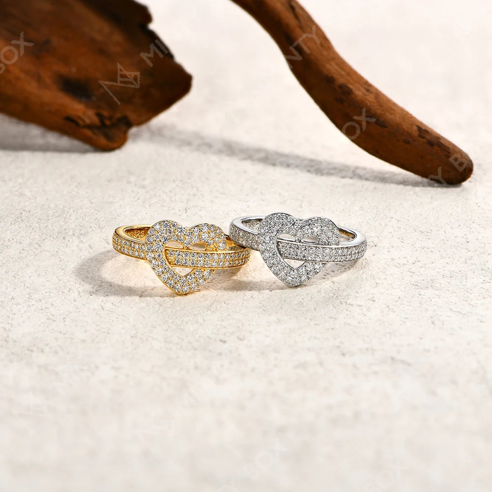 Anillos de Moissanita MINTYBOX S925 de plata para mujer 0.568ctw Diamante de laboratorio D/VVS1 Anillo de corazón chapado en oro de 18 quilates Joyería fina de boda