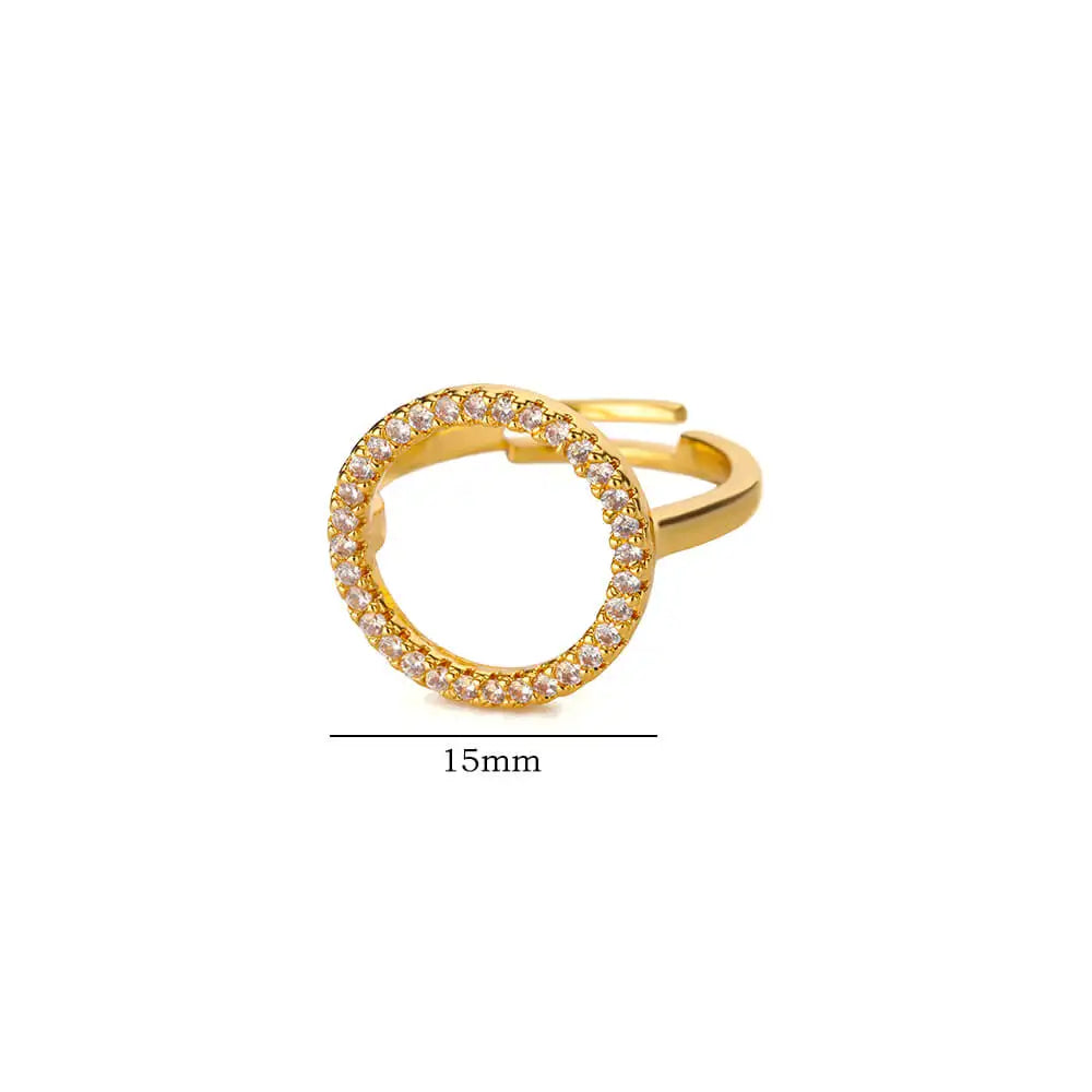 Anillos redondos huecos de circonita de moda para mujer, de acero inoxidable, color dorado, ajustables, anillo de boda, regalo de joyería estética anillos