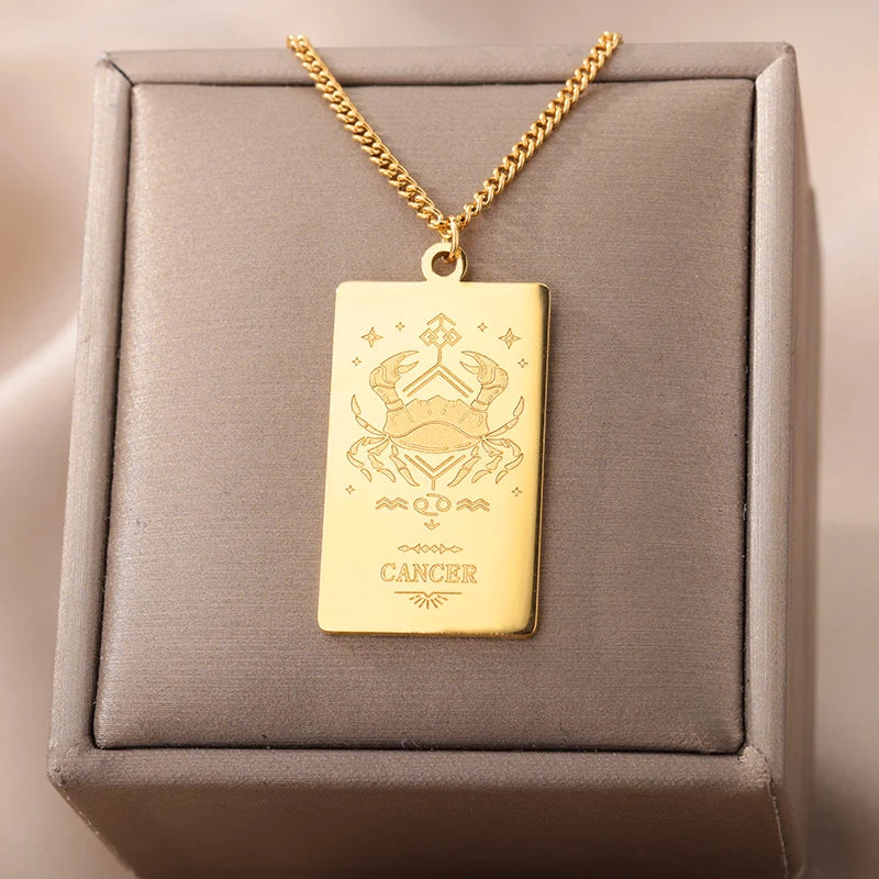 Stainless Steel Zodiac Sign Necklace For Women Vintage Constellation Libra Pendant Chain Collar Aesthetic 2024 New Trend Jewelry