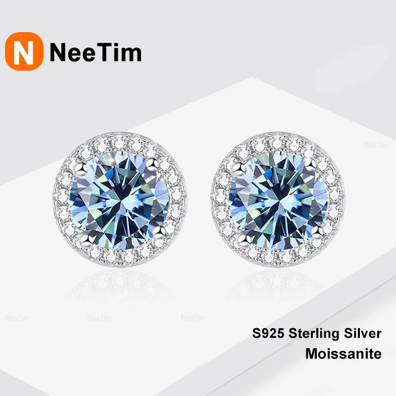NeeTim Pendientes de Moissanita para Mujer Plata de Ley 925 Pendientes de Moissanita Brillantes Verdes Azules Rosas Rojos Negros Azules