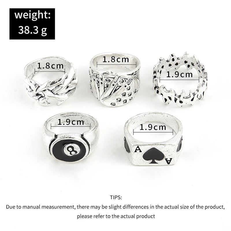 Anillo de elementos múltiples de metal estilo Punk vintage para mujer y hombre, anillos de dedo de calavera de serpiente mariposa de Color plata antigua, joyería gótica