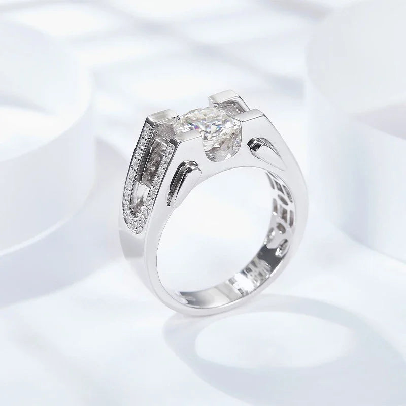 Anillo de moissanita NeeTim de 1 y 2 quilates para hombre, plata de ley 925 chapada en oro blanco, anillo de boda para hombre, joyería fina de lujo