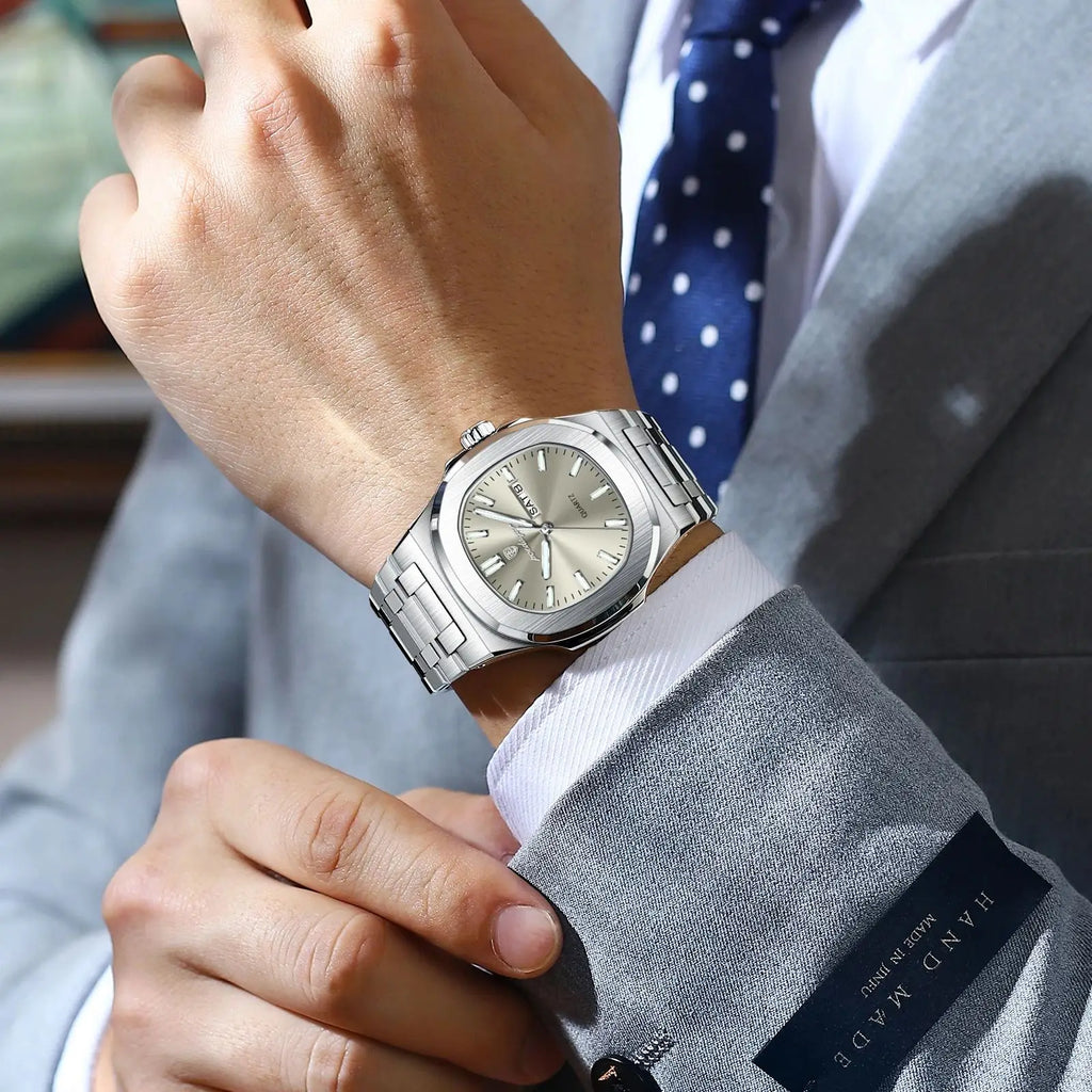POEDAGAR Reloj de Pulsera Casual de Moda para Hombres Fecha y Día Acero Inoxidable Reloj de Hombre Luminoso Impermeable Lujo Cuarzo Relojes de Hombre+Caja