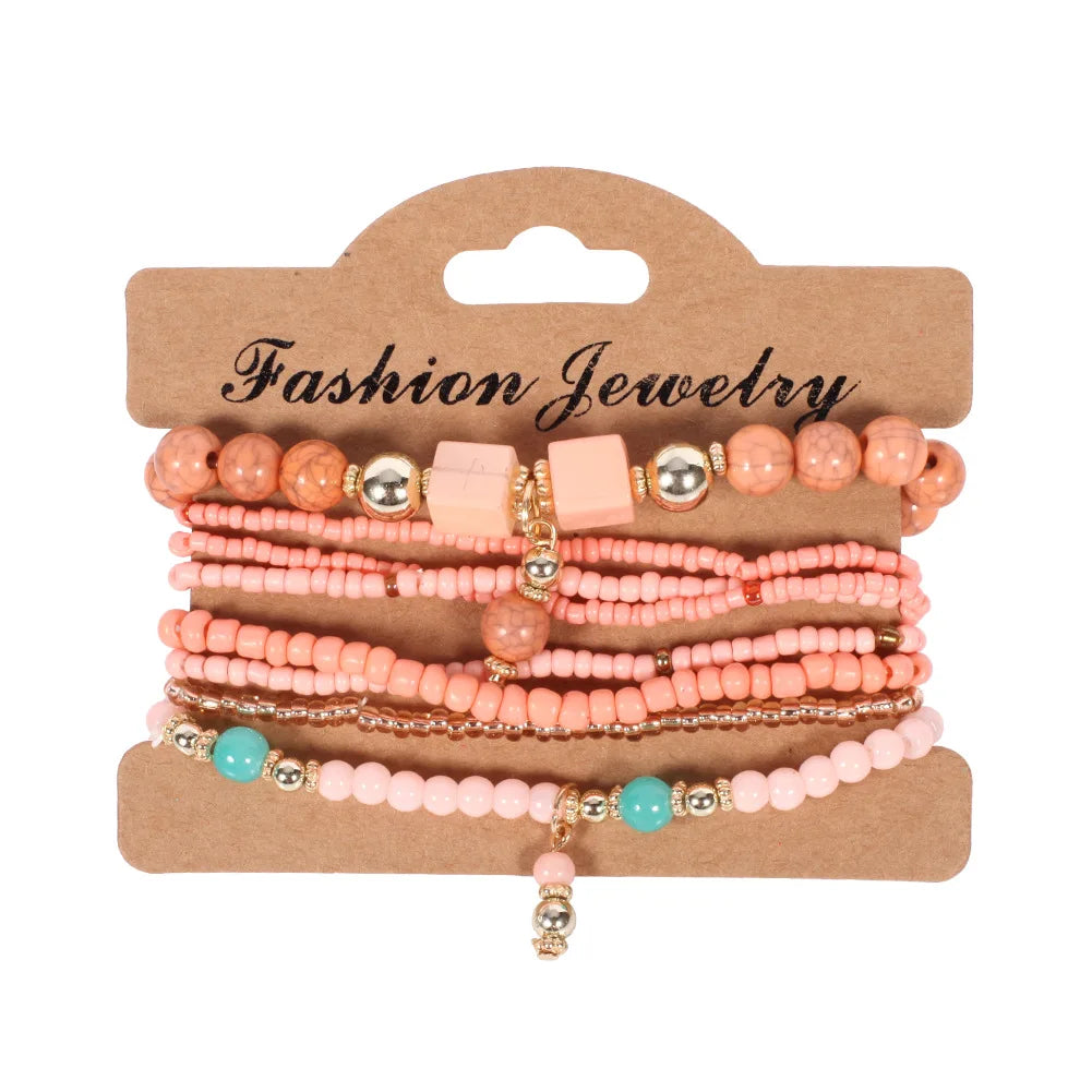 Böhmisches handgefertigtes Perlenarmband-Set für Damen Sommer Bunte Perlenketten-Armreif Mädchen Boho Schmuckzubehör
