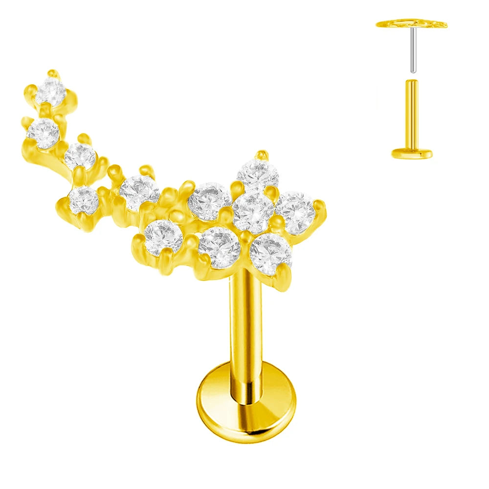 ASTM F136 G23 Titan Ohrstecker Blume 16G 18G 20G Threadless Piercing Blatt Push-in Lippenstecker Daith Labret Conch