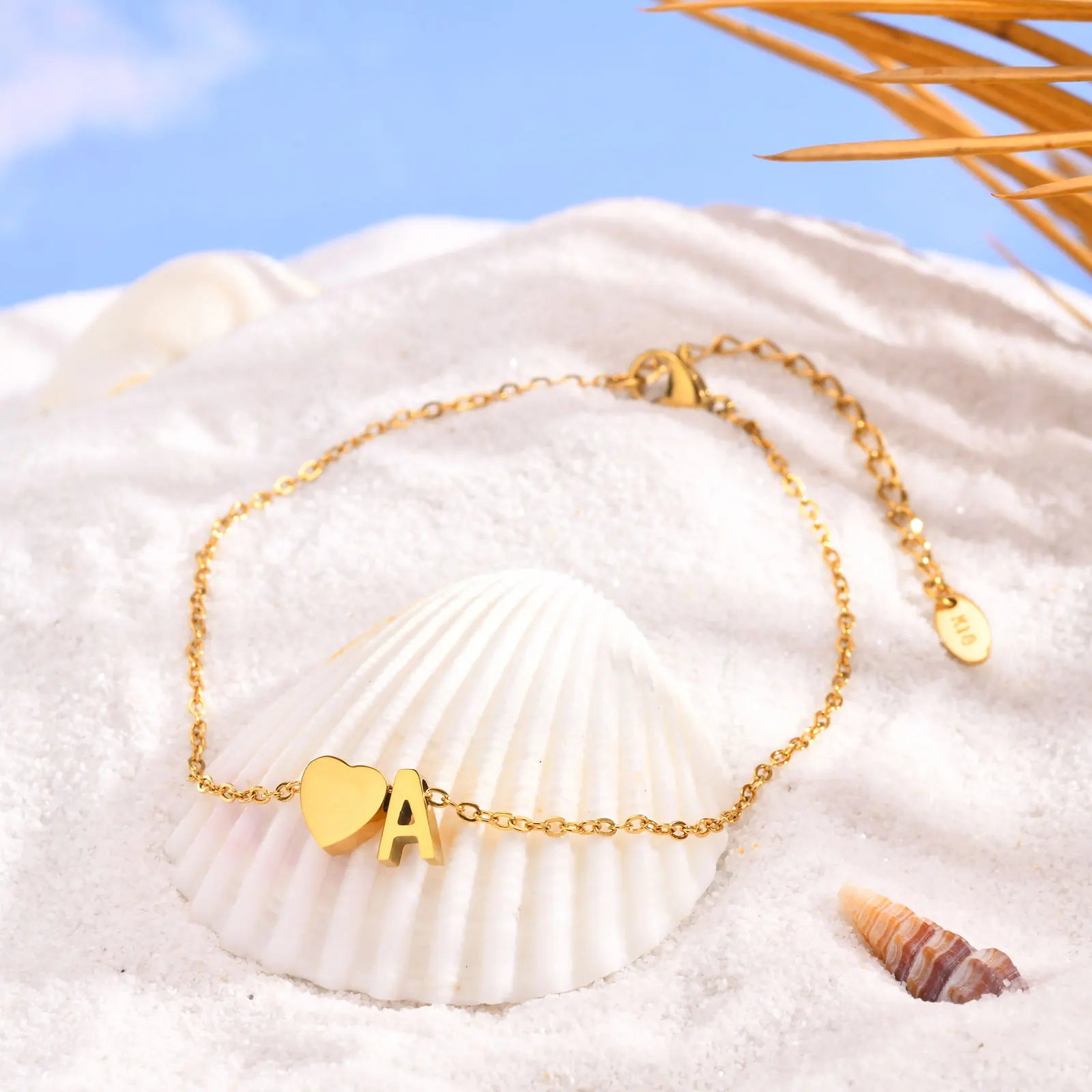 Damen Herz Anfangs-Fußkettchen Armbänder Verstellbarer Strand Schmuck Hypoallergener Edelstahl Personalisierte Namens Fußkette Fußkettchen